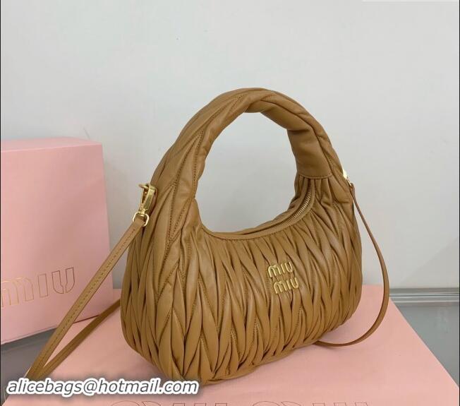 Well Crafted Miu Miu Wander Matelasse Nappa Leather Medium Hobo bag 5BC153 Light Brown 2024