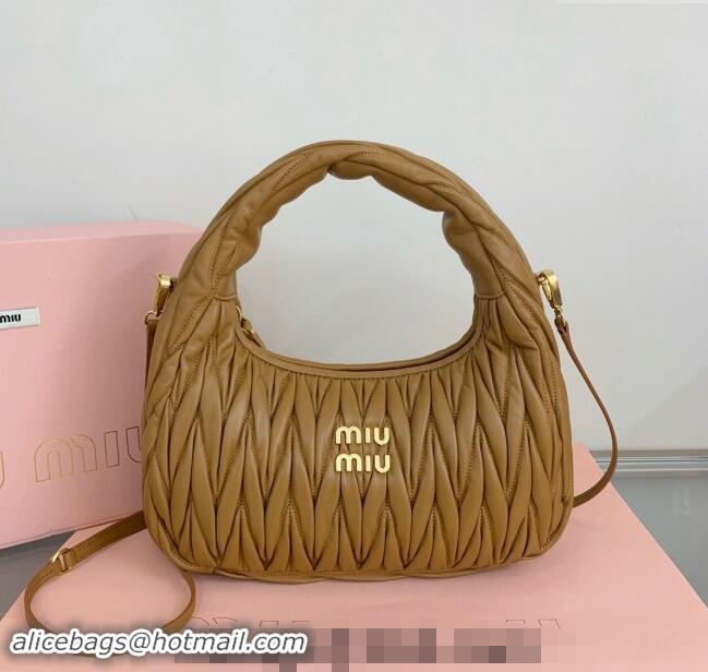 Well Crafted Miu Miu Wander Matelasse Nappa Leather Medium Hobo bag 5BC153 Light Brown 2024