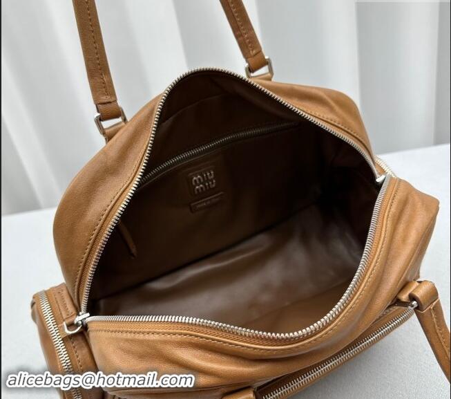 Best Price Miu Miu Nappa leather top-handle bag 5BB159 Caramel Brown 2024