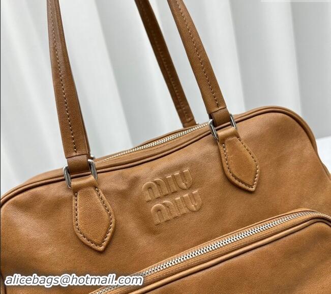 Best Price Miu Miu Nappa leather top-handle bag 5BB159 Caramel Brown 2024