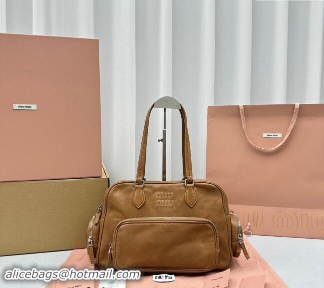 Best Price Miu Miu Nappa leather top-handle bag 5BB159 Caramel Brown 2024