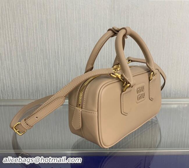 Super Quality Miu Miu Arcadie Leather top handle bag with Tone-to-Tone Logo 5BB142 Beige 2024