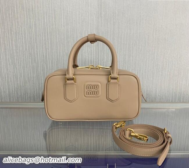 Super Quality Miu Miu Arcadie Leather top handle bag with Tone-to-Tone Logo 5BB142 Beige 2024