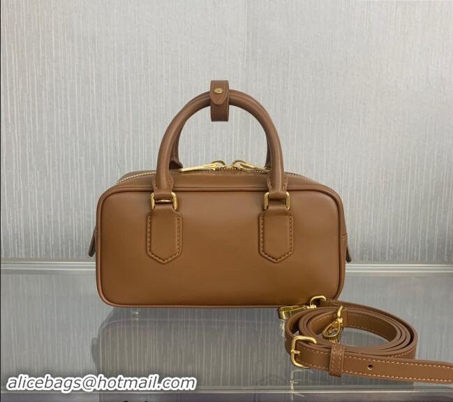 Reasonable Price Miu Miu Arcadie Calf Leather top handle bag with Tone-to-Tone Logo 5BB142 Brown 2024