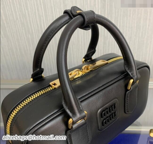 Best Price Miu Miu Arcadie Calf Leather top handle bag with Tone-to-Tone Logo 5BB142 Black 2024