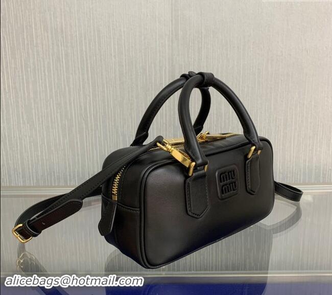 Best Price Miu Miu Arcadie Calf Leather top handle bag with Tone-to-Tone Logo 5BB142 Black 2024