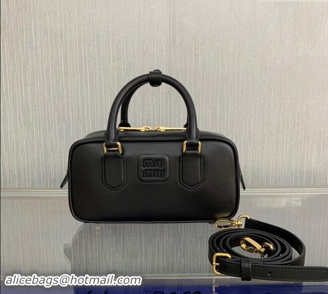 Best Price Miu Miu Arcadie Calf Leather top handle bag with Tone-to-Tone Logo 5BB142 Black 2024