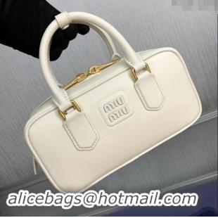 Super Quality Miu Miu Arcadie Calf Leather top handle bag with Tone-to-Tone Logo 5BB142 Cream White 2024