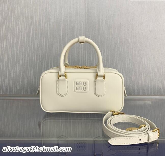 Super Quality Miu Miu Arcadie Calf Leather top handle bag with Tone-to-Tone Logo 5BB142 Cream White 2024