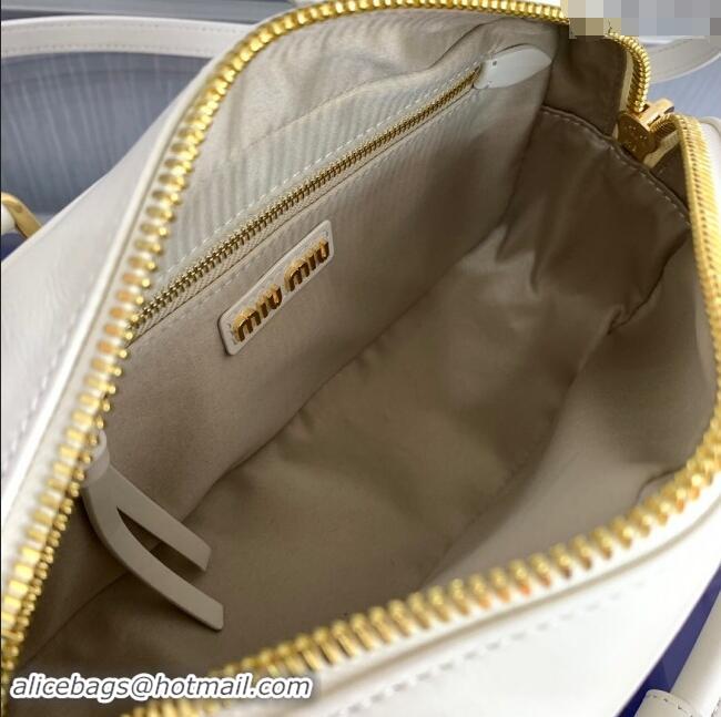 Super Quality Miu Miu Arcadie Calf Leather top handle bag with Tone-to-Tone Logo 5BB142 Cream White 2024