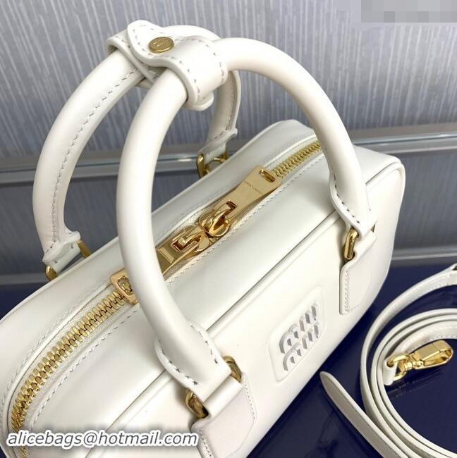 Super Quality Miu Miu Arcadie Calf Leather top handle bag with Tone-to-Tone Logo 5BB142 Cream White 2024