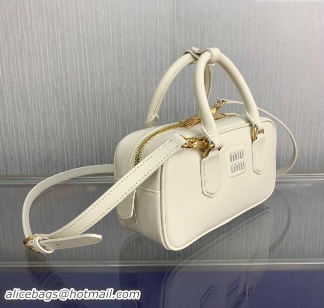 Super Quality Miu Miu Arcadie Calf Leather top handle bag with Tone-to-Tone Logo 5BB142 Cream White 2024