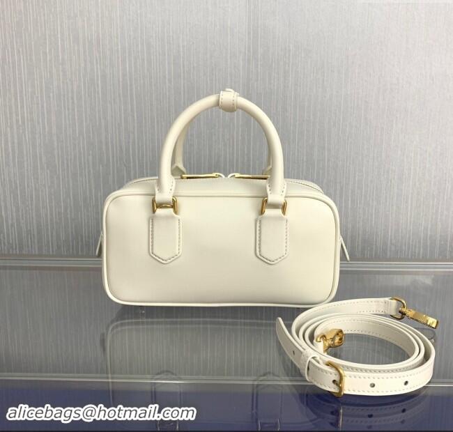 Super Quality Miu Miu Arcadie Calf Leather top handle bag with Tone-to-Tone Logo 5BB142 Cream White 2024