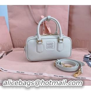 Well Crafted Miu Miu Arcadie Calf Leather top handle bag with Tone-to-Tone Logo 5BB142 White 2024