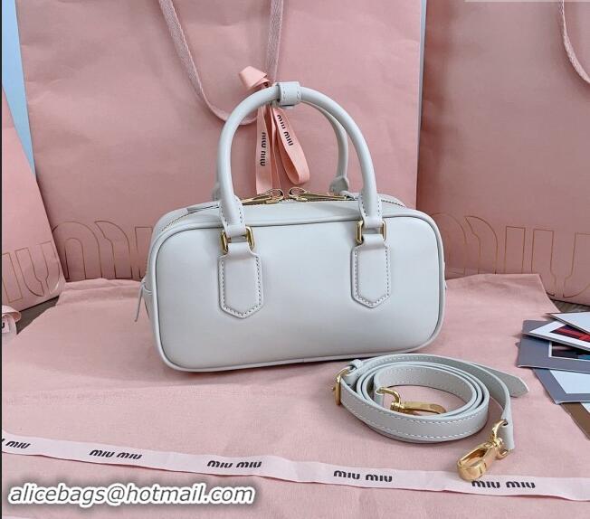 Well Crafted Miu Miu Arcadie Calf Leather top handle bag with Tone-to-Tone Logo 5BB142 White 2024