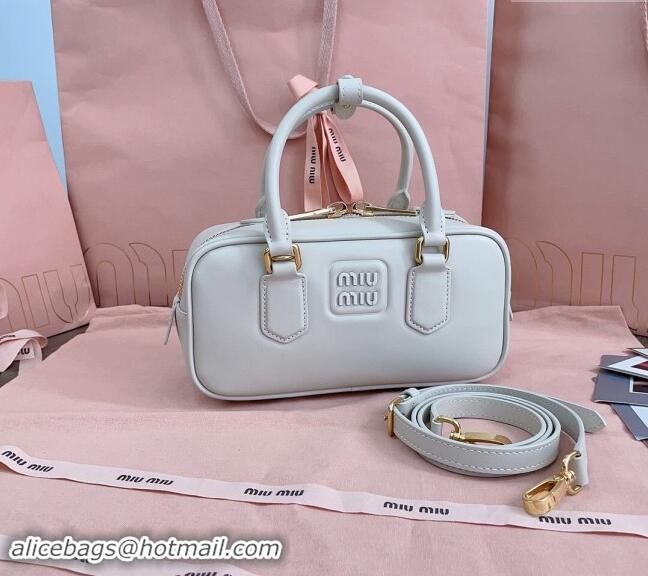 Well Crafted Miu Miu Arcadie Calf Leather top handle bag with Tone-to-Tone Logo 5BB142 White 2024