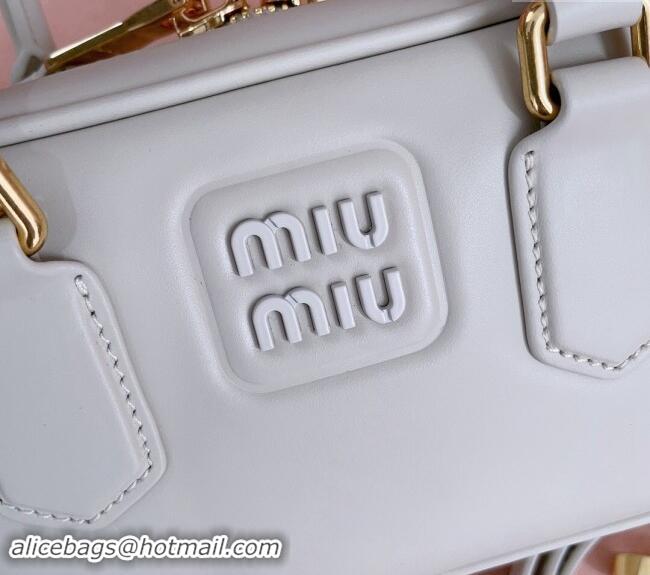 Well Crafted Miu Miu Arcadie Calf Leather top handle bag with Tone-to-Tone Logo 5BB142 White 2024