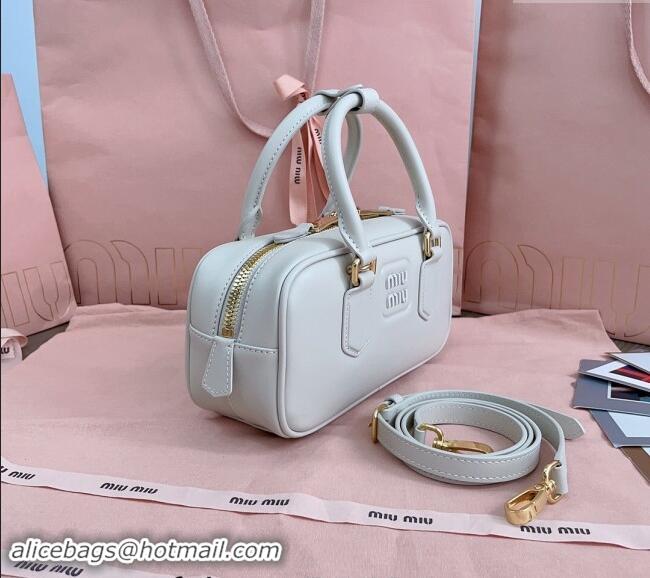 Well Crafted Miu Miu Arcadie Calf Leather top handle bag with Tone-to-Tone Logo 5BB142 White 2024