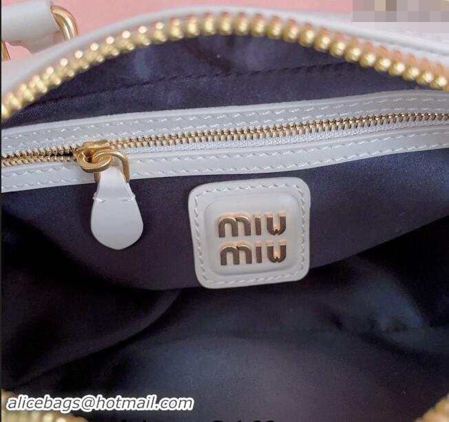 Well Crafted Miu Miu Arcadie Calf Leather top handle bag with Tone-to-Tone Logo 5BB142 White 2024