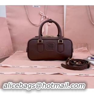 Best Price Miu Miu Arcadie Calf Leather top handle bag with Tone-to-Tone Logo 5BB142 Briarwood Brown 2024