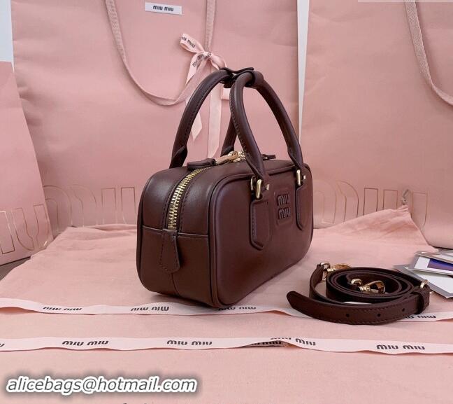 Best Price Miu Miu Arcadie Calf Leather top handle bag with Tone-to-Tone Logo 5BB142 Briarwood Brown 2024