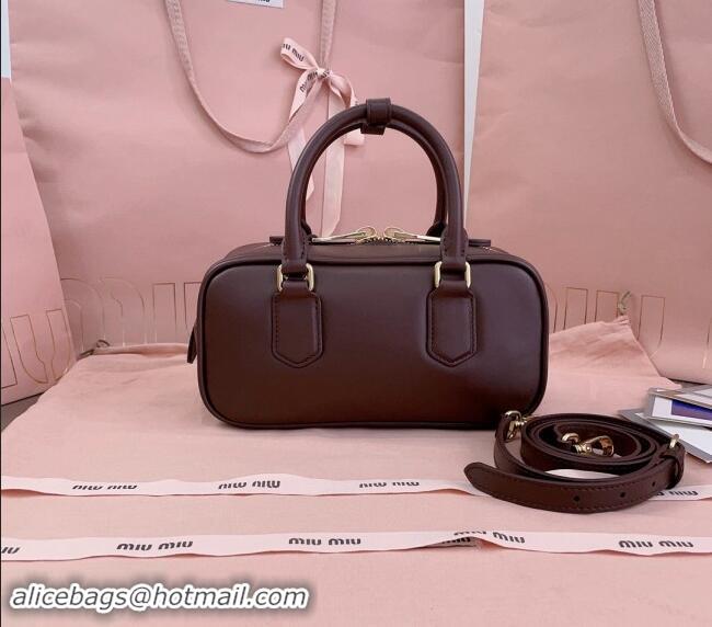 Best Price Miu Miu Arcadie Calf Leather top handle bag with Tone-to-Tone Logo 5BB142 Briarwood Brown 2024