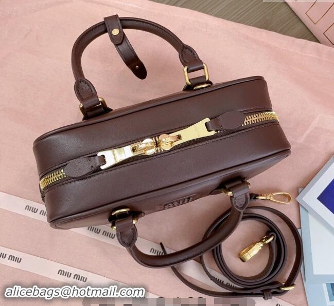 Best Price Miu Miu Arcadie Calf Leather top handle bag with Tone-to-Tone Logo 5BB142 Briarwood Brown 2024