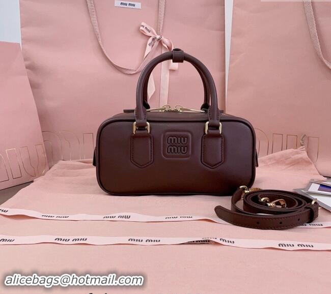 Best Price Miu Miu Arcadie Calf Leather top handle bag with Tone-to-Tone Logo 5BB142 Briarwood Brown 2024