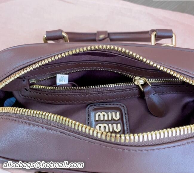 Best Price Miu Miu Arcadie Calf Leather top handle bag with Tone-to-Tone Logo 5BB142 Briarwood Brown 2024