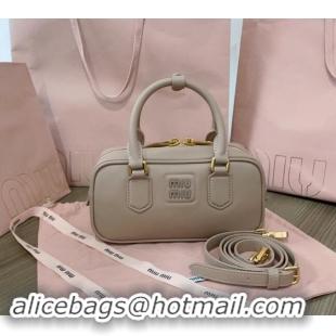 Top Design Miu Miu Arcadie Calf Leather top handle bag with Tone-to-Tone Logo 5BB142 Beige Grey 2024