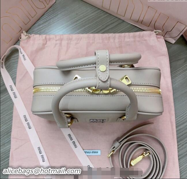 Top Design Miu Miu Arcadie Calf Leather top handle bag with Tone-to-Tone Logo 5BB142 Beige Grey 2024