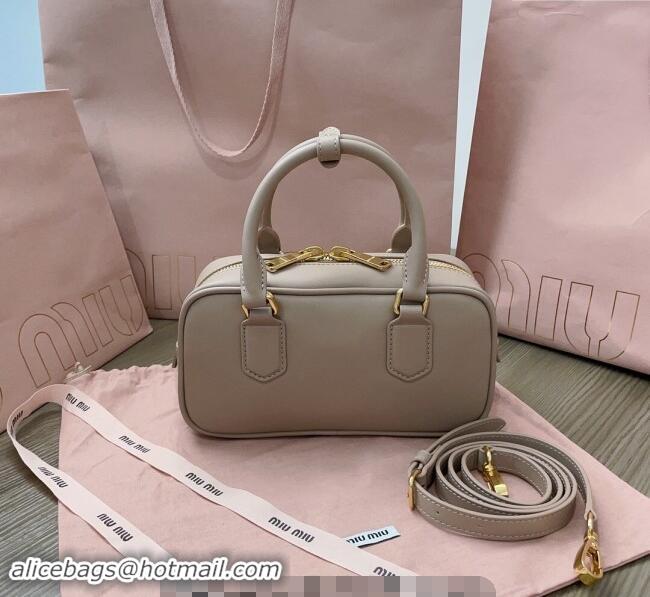 Top Design Miu Miu Arcadie Calf Leather top handle bag with Tone-to-Tone Logo 5BB142 Beige Grey 2024