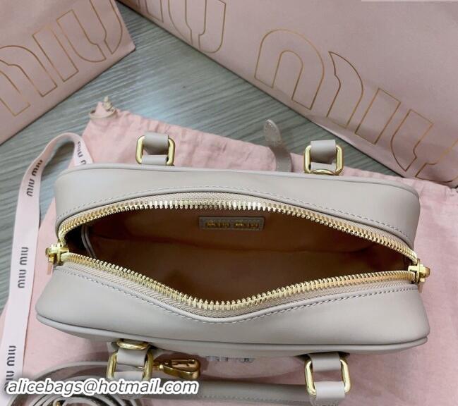 Top Design Miu Miu Arcadie Calf Leather top handle bag with Tone-to-Tone Logo 5BB142 Beige Grey 2024