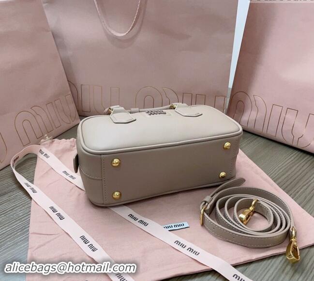 Top Design Miu Miu Arcadie Calf Leather top handle bag with Tone-to-Tone Logo 5BB142 Beige Grey 2024