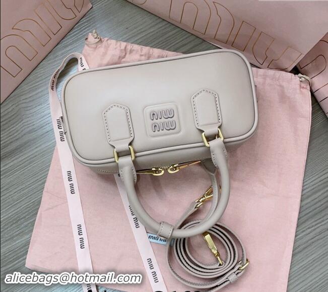 Top Design Miu Miu Arcadie Calf Leather top handle bag with Tone-to-Tone Logo 5BB142 Beige Grey 2024