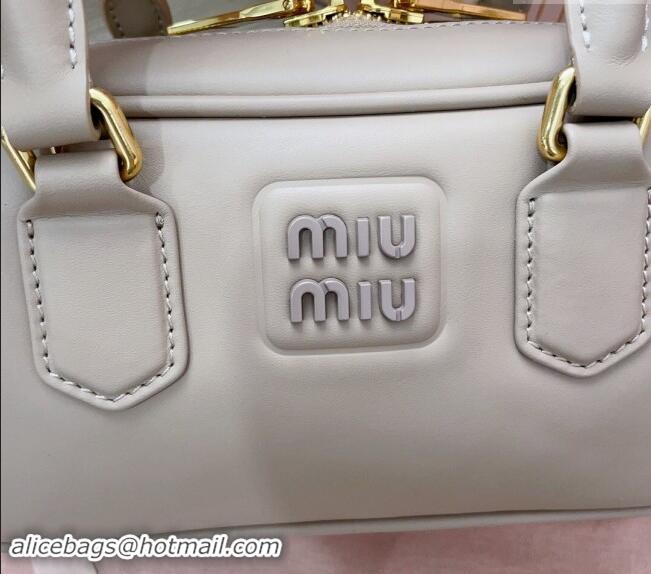 Top Design Miu Miu Arcadie Calf Leather top handle bag with Tone-to-Tone Logo 5BB142 Beige Grey 2024