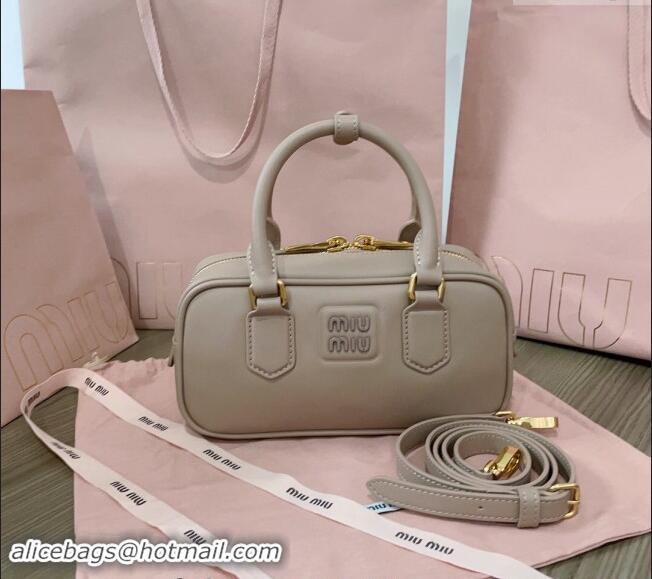 Top Design Miu Miu Arcadie Calf Leather top handle bag with Tone-to-Tone Logo 5BB142 Beige Grey 2024