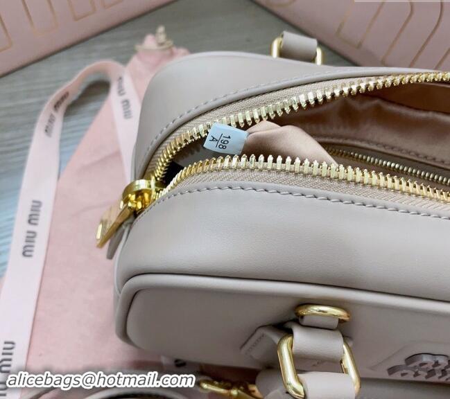 Top Design Miu Miu Arcadie Calf Leather top handle bag with Tone-to-Tone Logo 5BB142 Beige Grey 2024