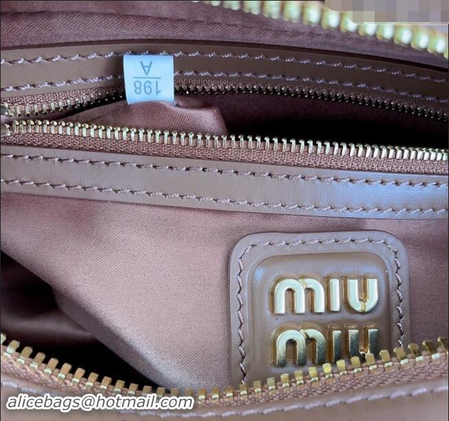 Best Grade Miu Miu Arcadie Calf Leather top handle bag with Tone-to-Tone Logo 5BB142 Dark Brown 2024