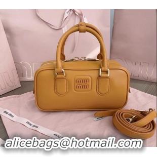 Buy Discount Miu Miu Arcadie Calf Leather top handle bag with Tone-to-Tone Logo 5BB142 Yellow 2024