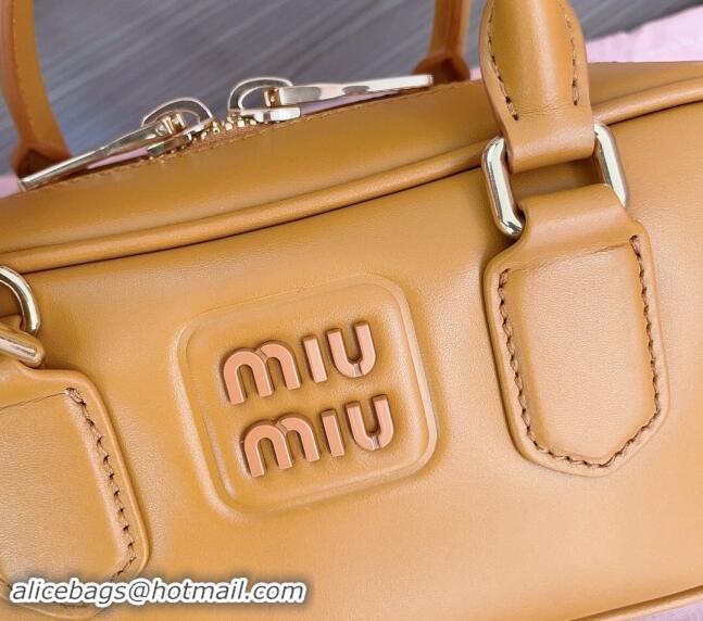 Buy Discount Miu Miu Arcadie Calf Leather top handle bag with Tone-to-Tone Logo 5BB142 Yellow 2024