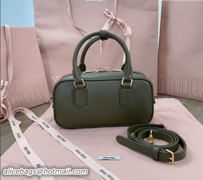 Top Design Miu Miu Arcadie Calf Leather top handle bag with Tone-to-Tone Logo 5BB142 Green 2024