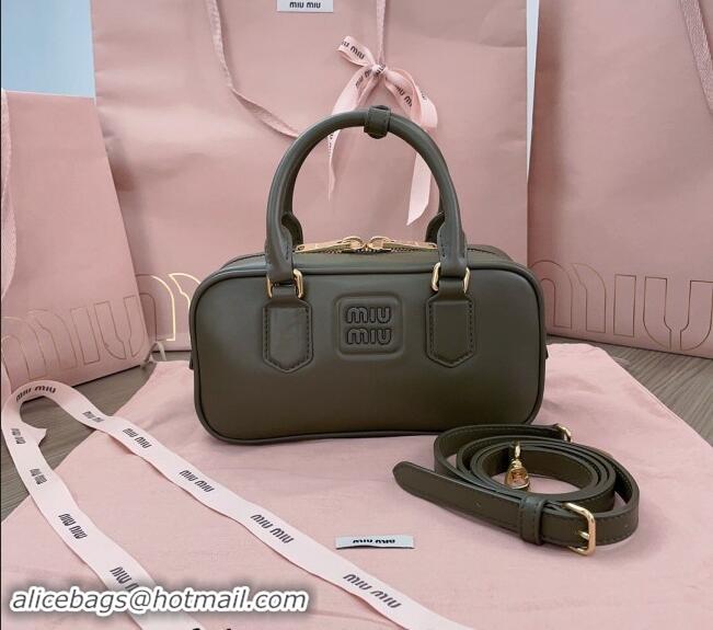 Top Design Miu Miu Arcadie Calf Leather top handle bag with Tone-to-Tone Logo 5BB142 Green 2024