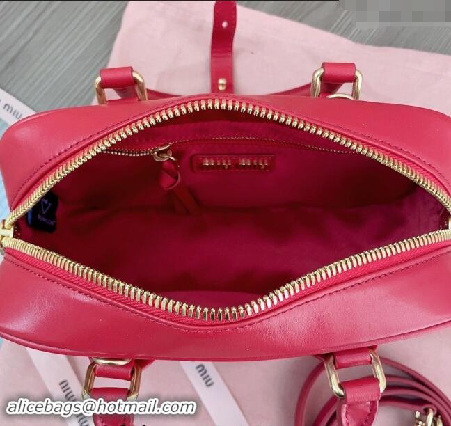 Inexpensive Miu Miu Arcadie Calf Leather top handle bag with Tone-to-Tone Logo 5BB142 Red 2024