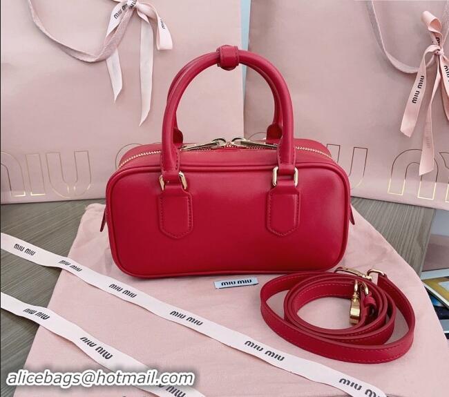 Inexpensive Miu Miu Arcadie Calf Leather top handle bag with Tone-to-Tone Logo 5BB142 Red 2024