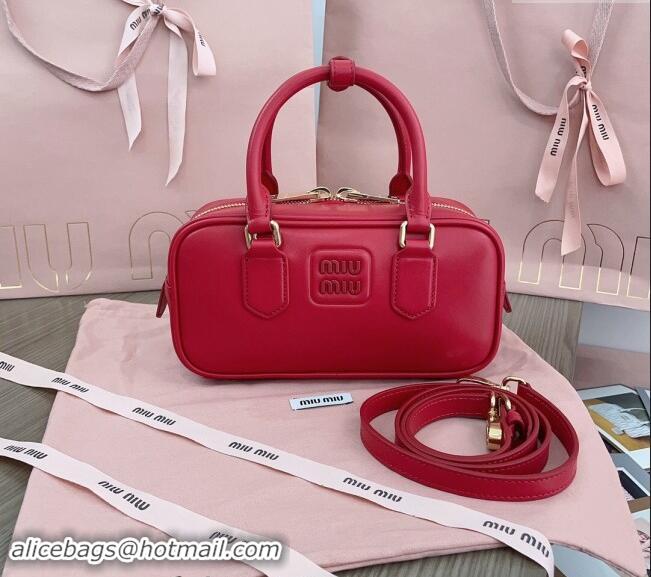 Inexpensive Miu Miu Arcadie Calf Leather top handle bag with Tone-to-Tone Logo 5BB142 Red 2024