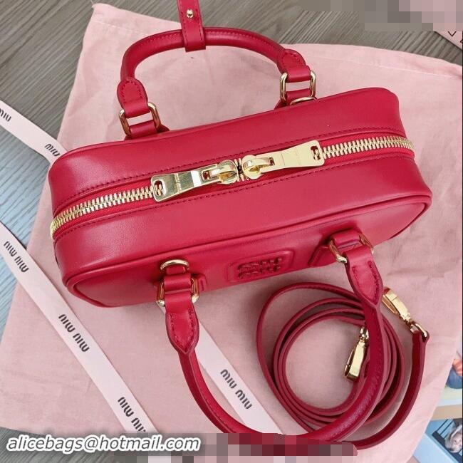 Inexpensive Miu Miu Arcadie Calf Leather top handle bag with Tone-to-Tone Logo 5BB142 Red 2024