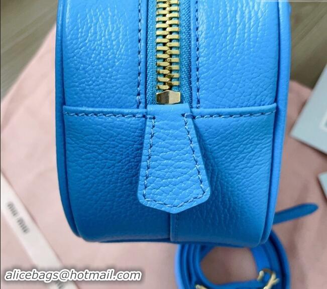 Well Crafted Miu Miu Arcadie Calf Leather top handle bag with Gold-Tone Logo 5BB142 Blue 2024