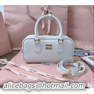 Top Design Miu Miu Arcadie Calf Leather top handle bag with Gold-Tone Logo 5BB142 White 2024