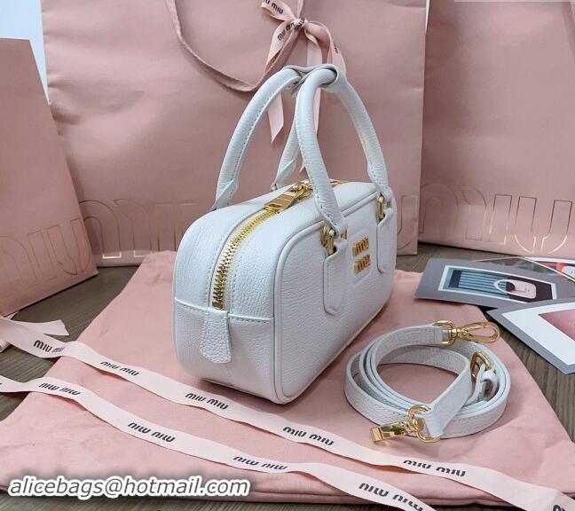 Top Design Miu Miu Arcadie Calf Leather top handle bag with Gold-Tone Logo 5BB142 White 2024